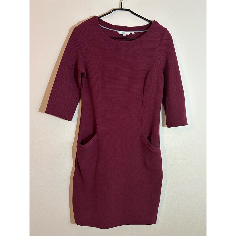 Boden Shift Dress Womens US 6 Maroon Ottoman Knit Knee Length Pockets
